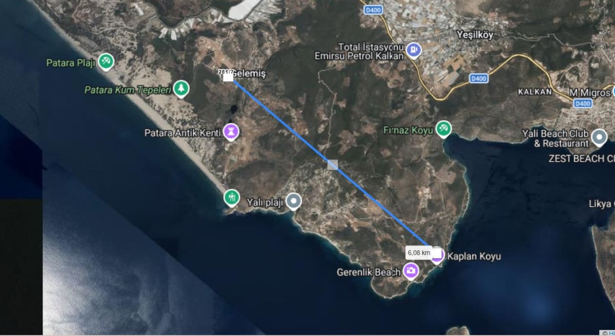 Antalya Kaş Gelemiş'te 1574m² Köşe Parsel Arsa kapak görseli